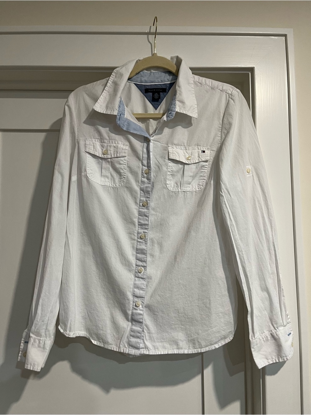 Tommy Hilfiger White Long-Sleeve Casual Button-Down Shirt